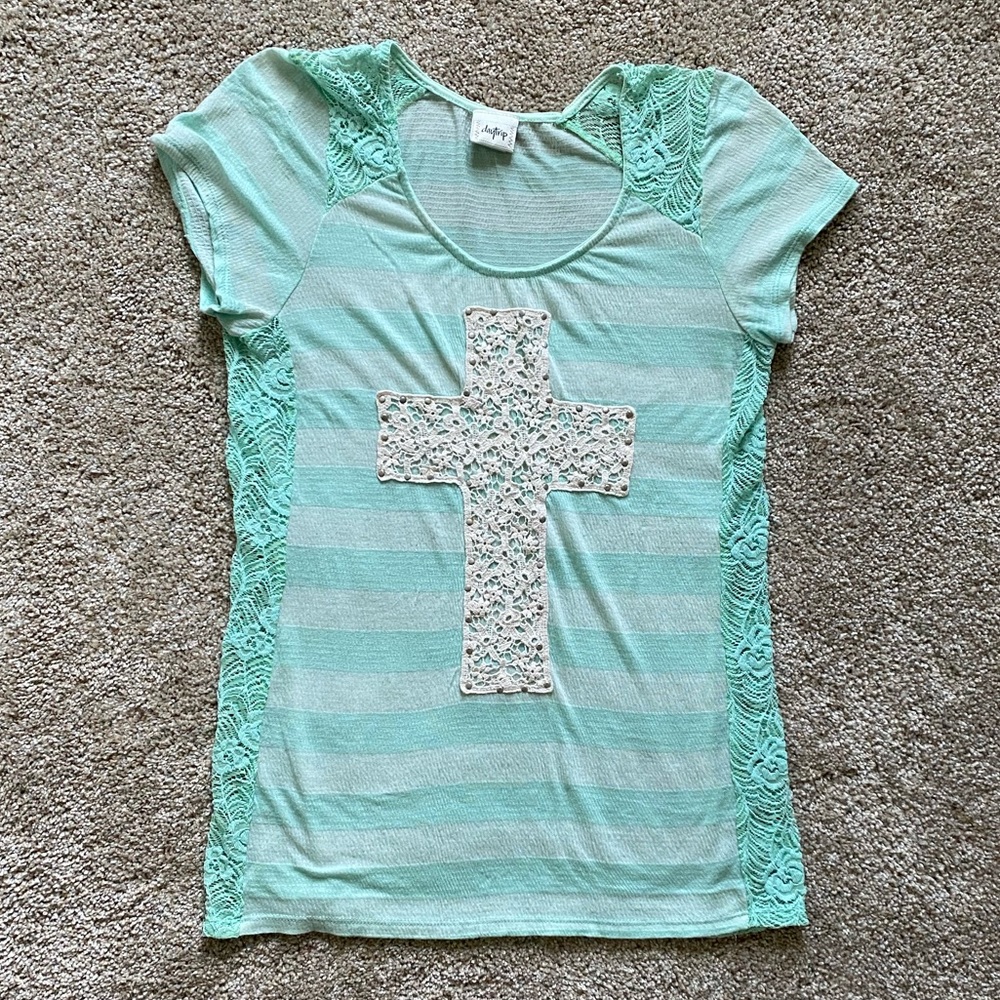 Buckle Short Sleeve Lace Cross Top